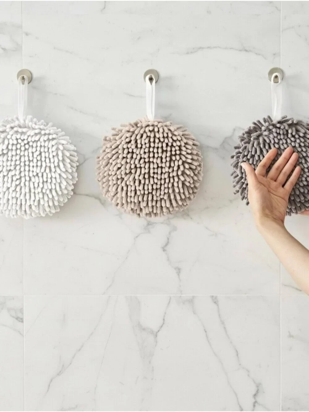 3-Pack Multipurpose Microfiber Plush Chenille Bath Scrubber White Beige Gray